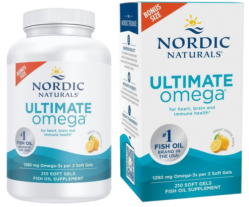 Nordic Naturals Ultimate Omega, Lemon Flavor - 210 Soft Gels - 1280 mg Omega-3 - High-Potency Fish Oil with EPA & DHA - Promotes Brain & Heart Health - Non-GMO - 105 Servings