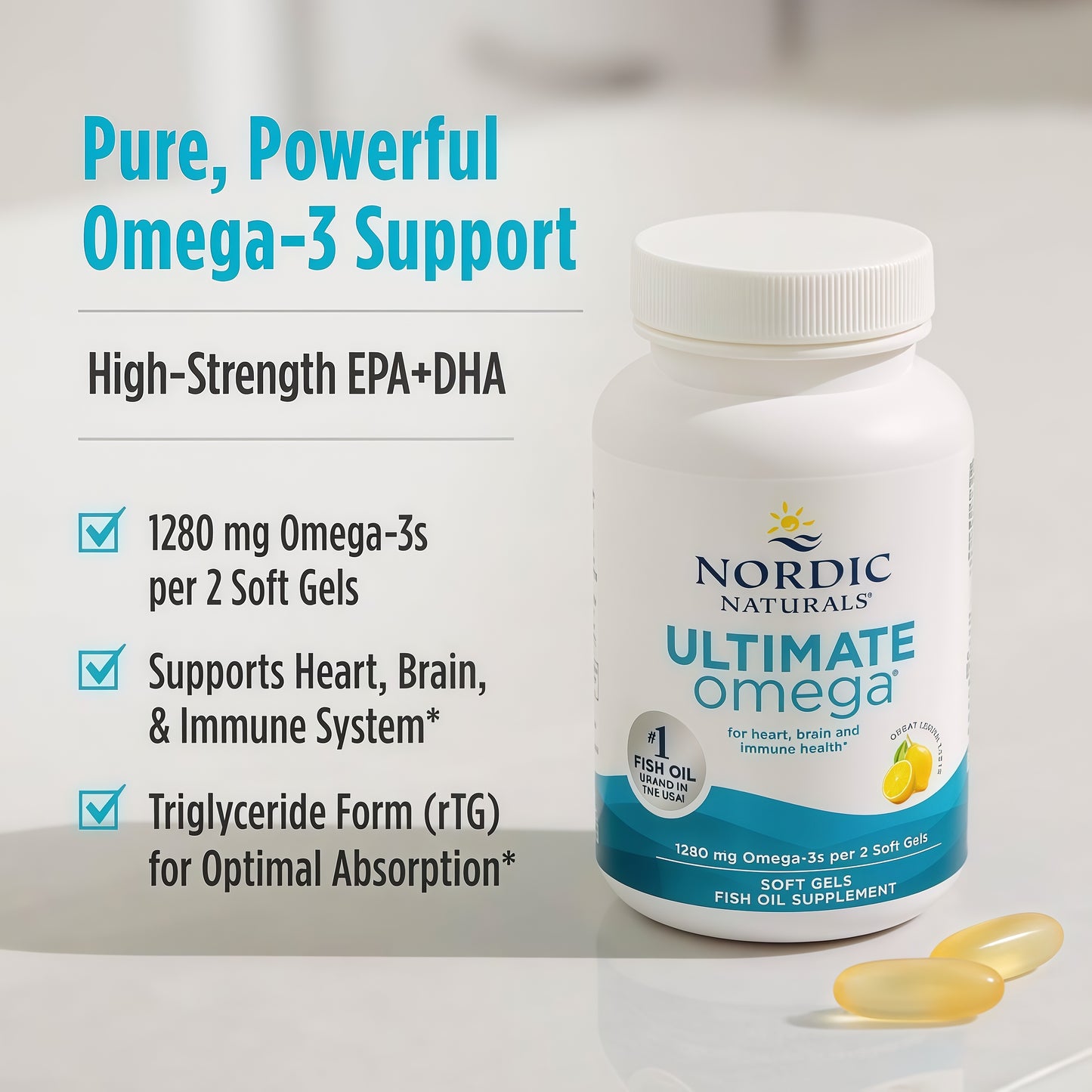Nordic Naturals Ultimate Omega, Lemon Flavor - 210 Soft Gels - 1280 mg Omega-3 - High-Potency Fish Oil with EPA & DHA - Promotes Brain & Heart Health - Non-GMO - 105 Servings